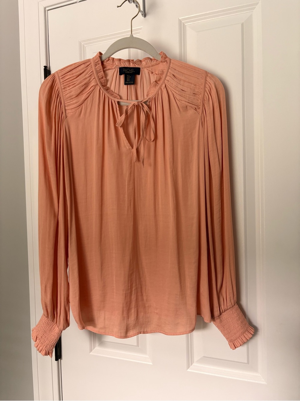 RACHEL Rachel Roy Peach Tie-Neck Long Sleeve Blouse